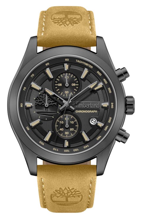 Ashmont Chronograph Leather Strap Watch, 44mm