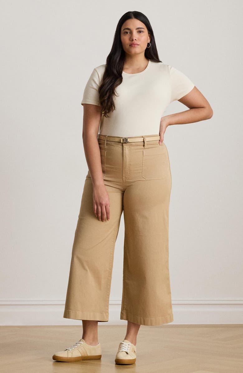 Lauren Ralph Lauren Yurshane Crop Wide Leg Chino Pants, Alternate, color, Tan