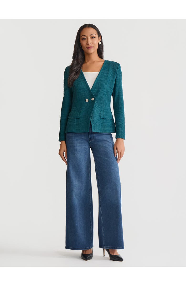 Misook Tailored Two-Button Crossover Knit Jacket, Main, color, Spruce