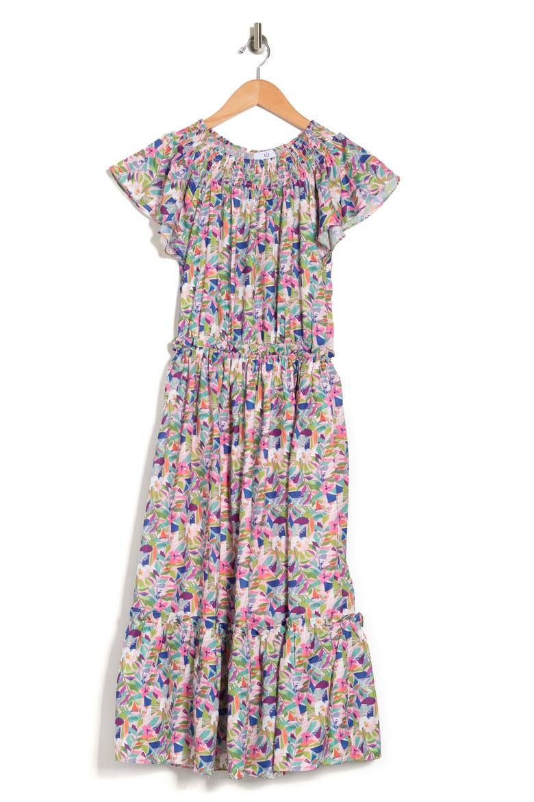 Dalila Floral Ruffle Midi Dress, Alternate, color, TROPICAL D