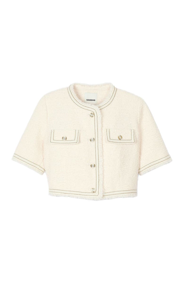 SANDRO Short-sleeved tweed jacket, Alternate, color, 