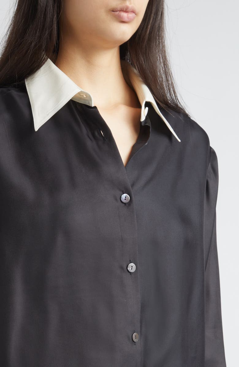 GIA STUDIOS Chiu Contrast Collar Satin Button-Up Shirt, Alternate, color, Black