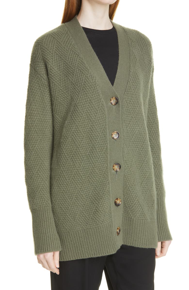 La Ligne Basket Stitch Cashmere Cardigan, Alternate, color, Hunter