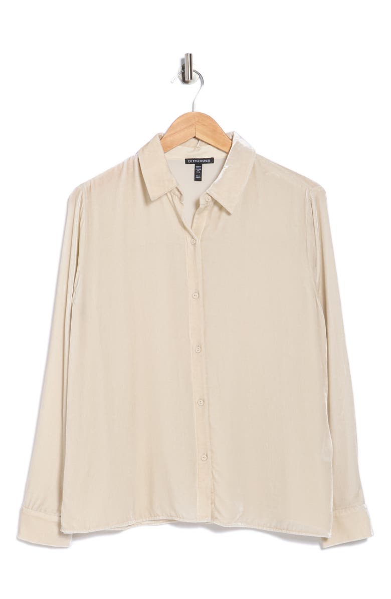 Eileen Fisher Classic Collar Easy Velvet Button-Up Shirt, Alternate, color, Almond
