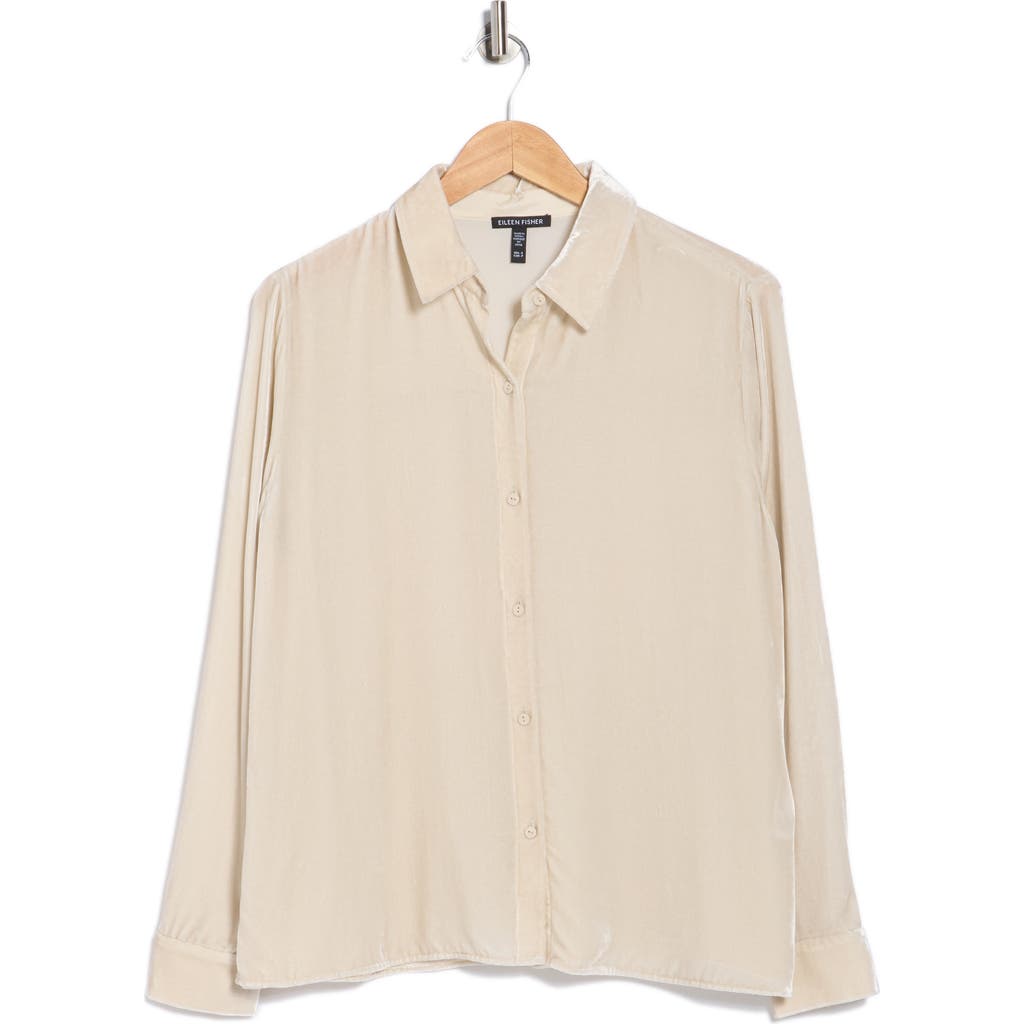 Eileen Fisher Classic Collar Easy Velvet Button-up Shirt In Brown