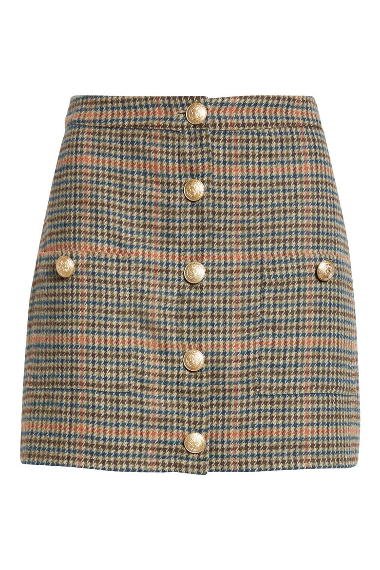 Zander Plaid Button Front Miniskirt, Alternate, color, TAN/ TEAL PLAID
