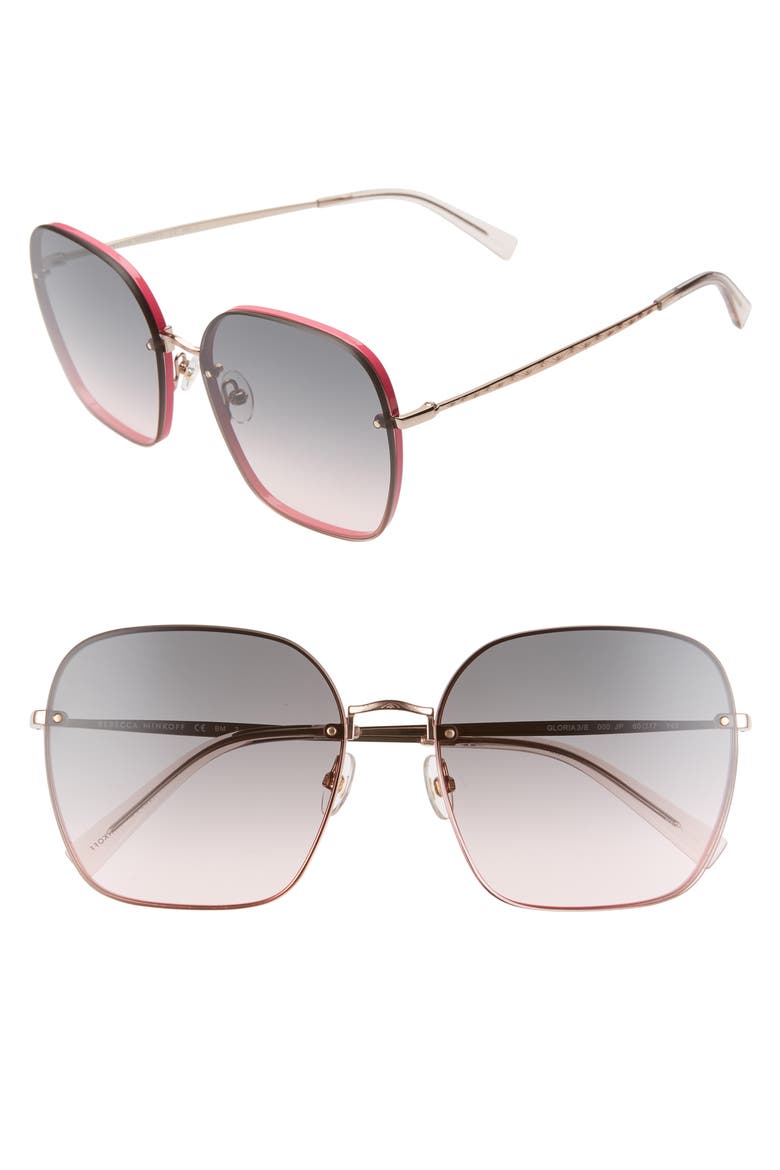 Gloria3 60mm Square Sunglasses, Main, color, PINK/ GREY/ ROSE GOLD
