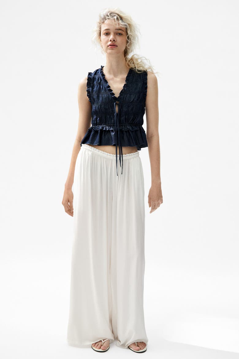 Smocked Denim Top, Alternate, color, Dark denim blue