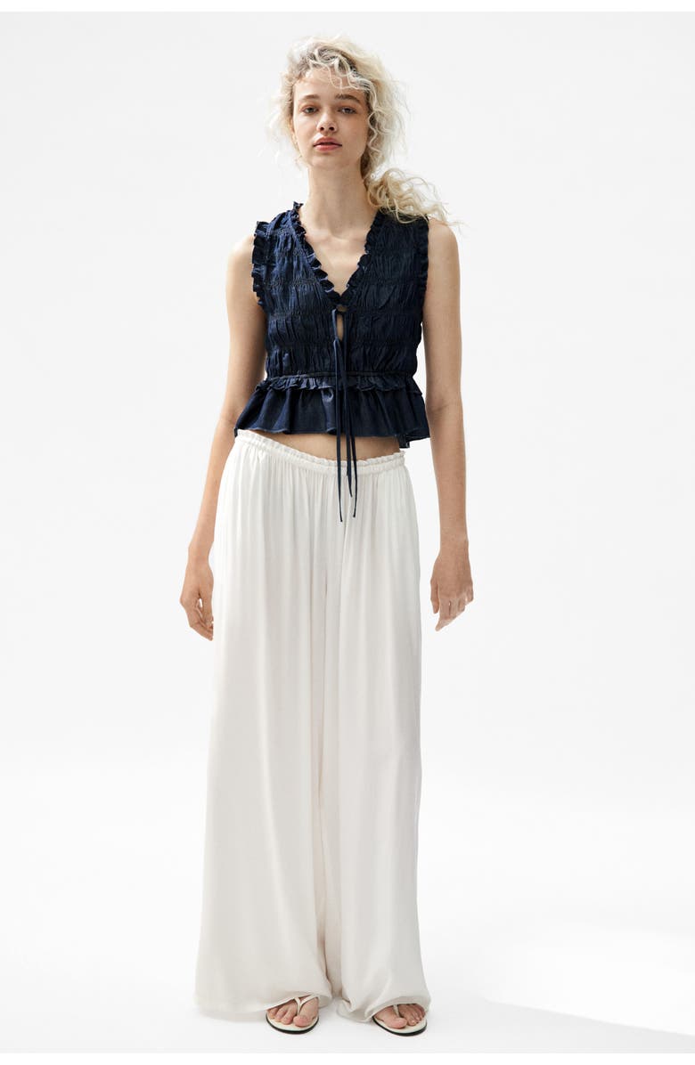H&M Smocked Denim Top, Alternate, color, Dark Denim Blue