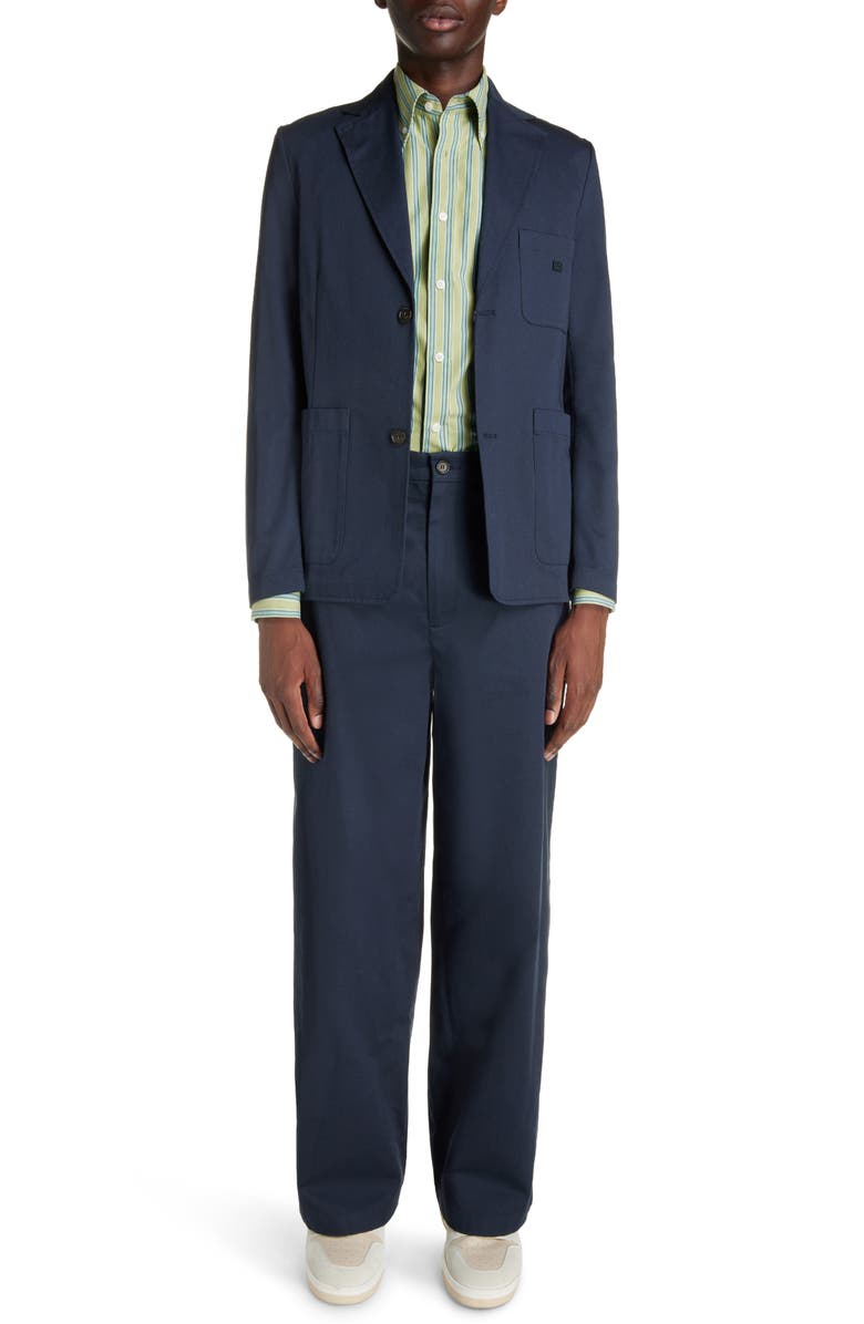 Acne Studios Face Patch Stripe Cotton Button-Down Shirt, Alternate, color, 