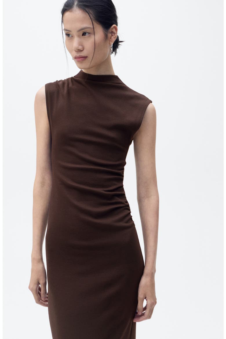 Curra Ruched Sleeveless Column Dress, Alternate, color, BROWN