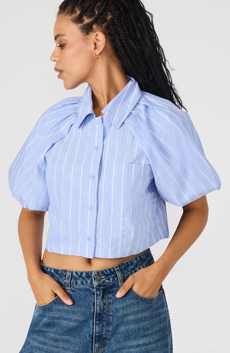 Steve Madden Reece Stripe Button-Up Shirt, Alternate, color, Soft Blue