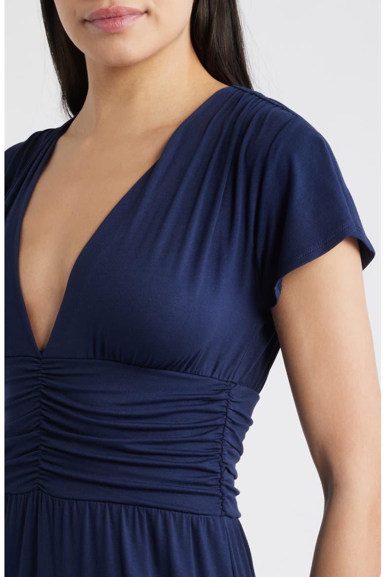 Ruched Bodice Midi Dress, Alternate, color, NAVY