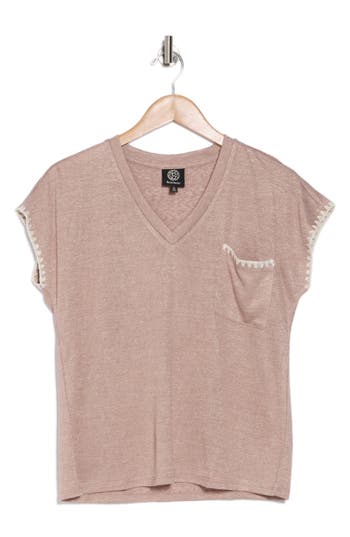 Bobeau Whipstitch Pocket T-shirt In Bark/natural