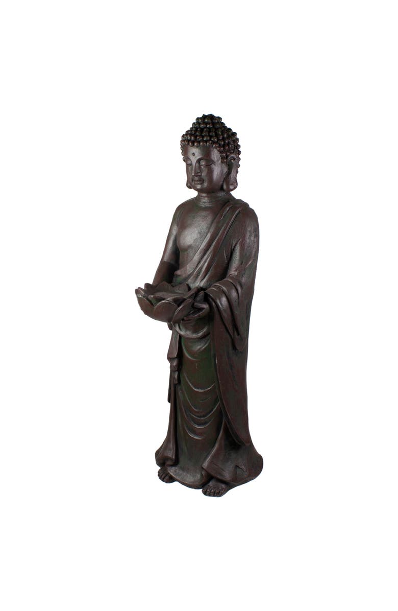 Northlight 19.5" Gray Standing Buddha with Lotus Outdoor Garden Statue, Alternate, color, Gray