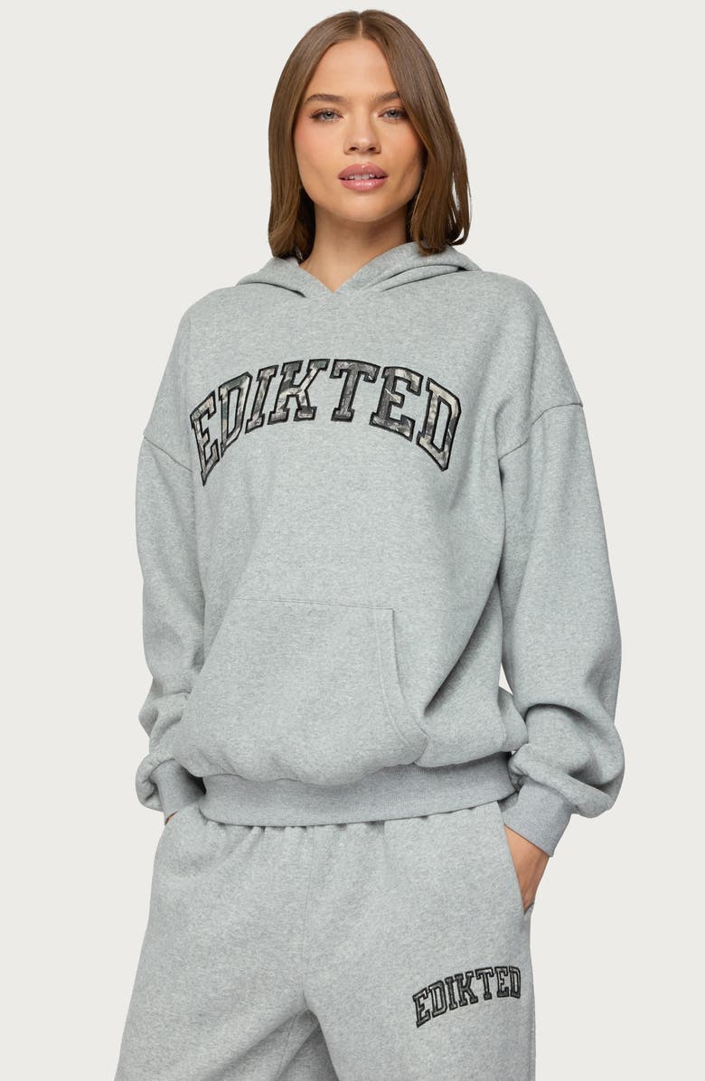 EDIKTED Camo Crush Oversize Hoodie, Alternate, color, Dark-Gray-Melange