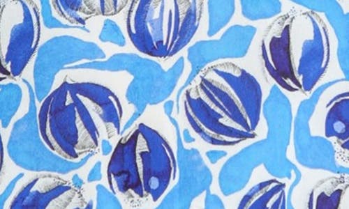 Apny Print Smocked Cuff Top In Blue Multi