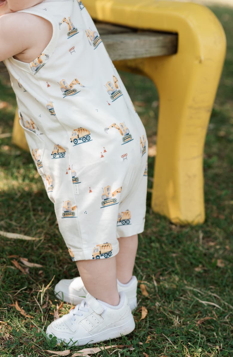 Petit Lem Digger Print Jersey Romper, Alternate, color, Off White