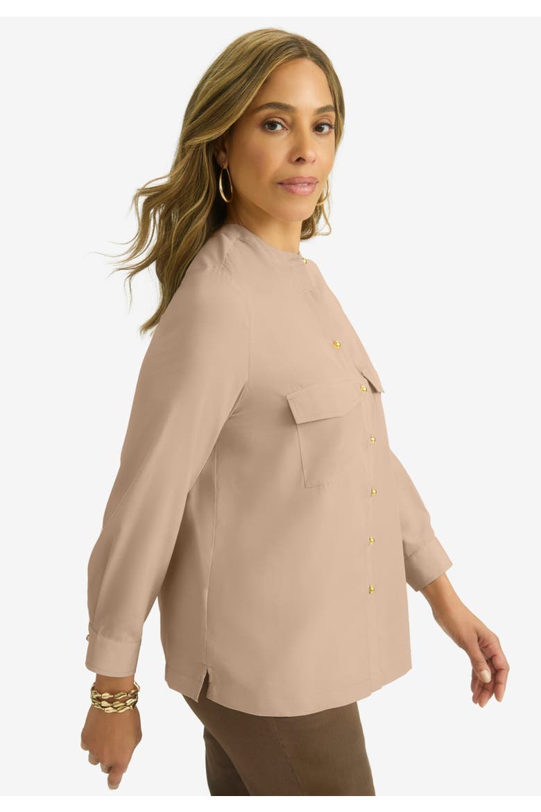 Button Front Chest Pocket Blouse, Alternate, color, NEW KHAKI