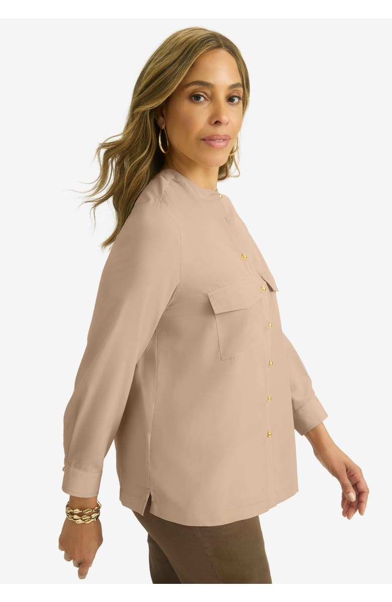Jessica London Button-Front Chest Pocket Blouse, Alternate, color, New Khaki