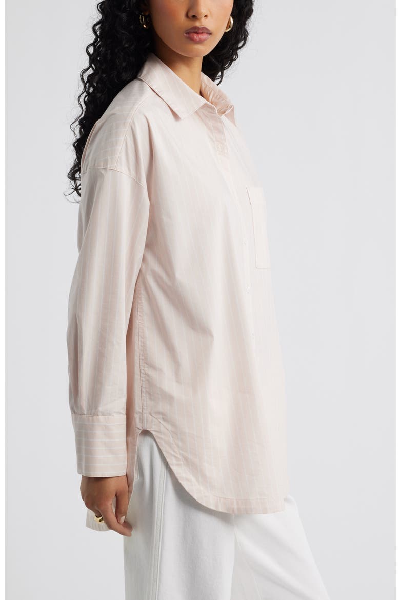 Oversize Poplin Button-Up Shirt, Alternate, color, PINK- WHITE FINE PIN