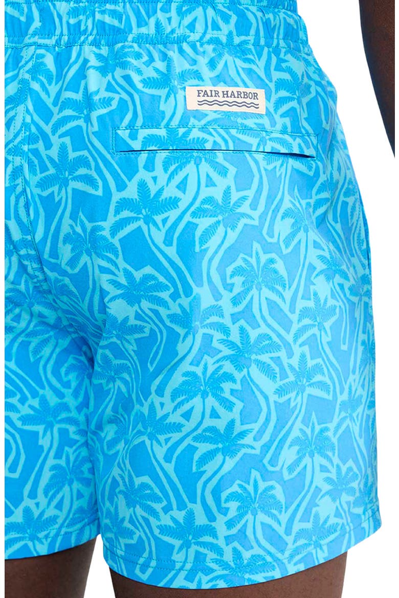 The Bungalow Water Repellent Swim Trunks, Alternate, color, TURQUOISE CUTOUT PALMS