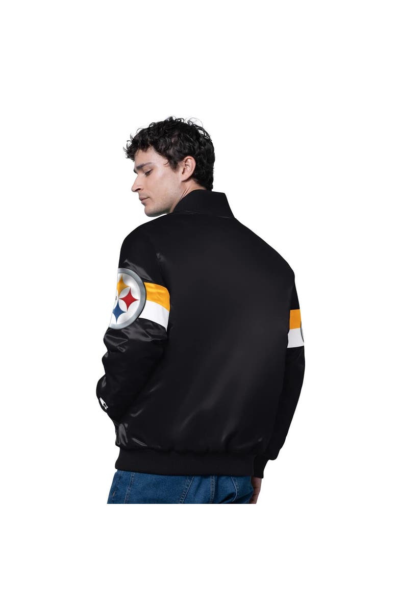 STARTER Men
s Starter Black Pittsburgh Steelers Triple Option Satin Varsity Full-Snap Jacket, Alternate, color, Black
