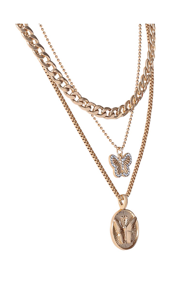 3-Piece Butterfly Necklace, Alternate, color, Gold