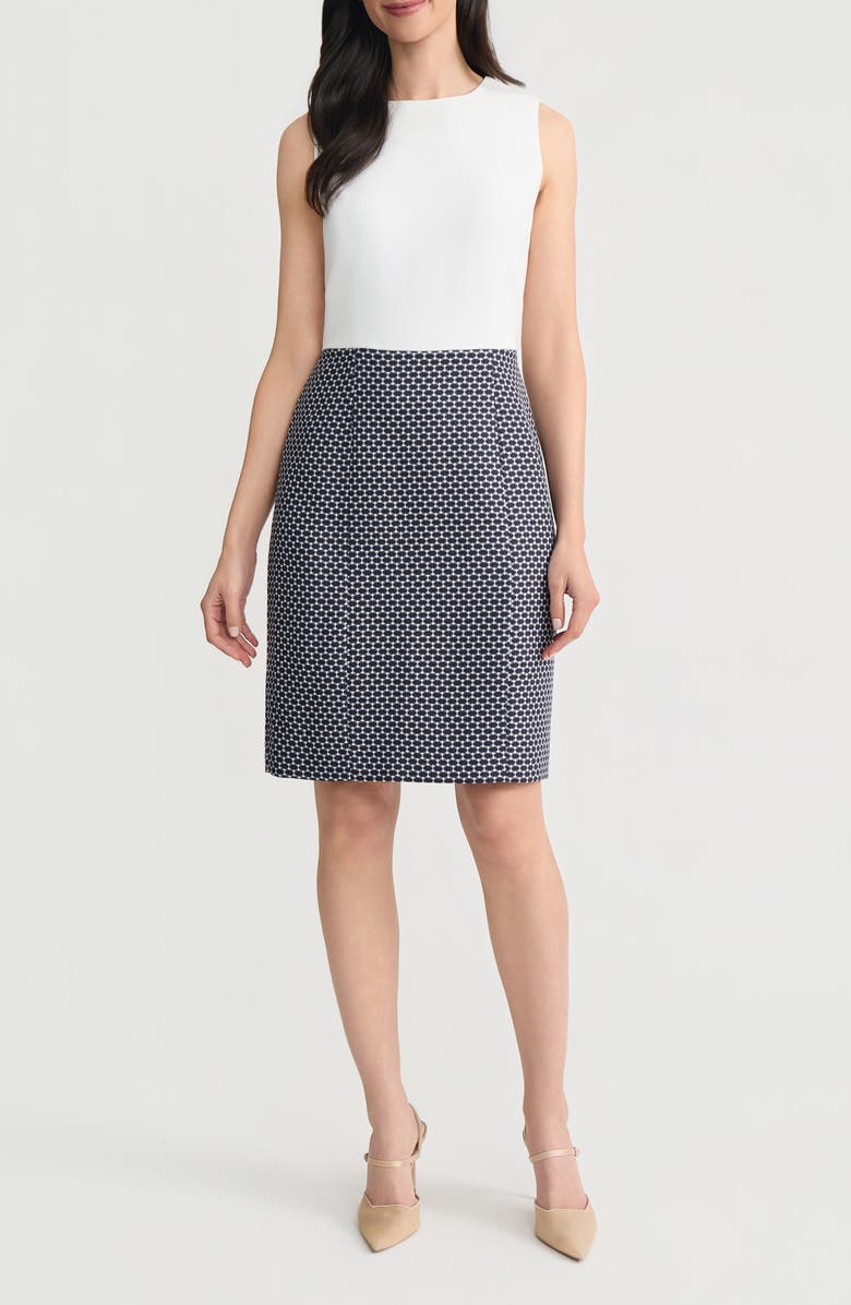 KASPER Princess Sheath Dress, Main, color, White/ Navy Dot