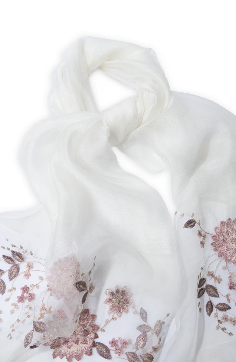SAACHI Floral Embroidered Scarf, Alternate, color, Ivory