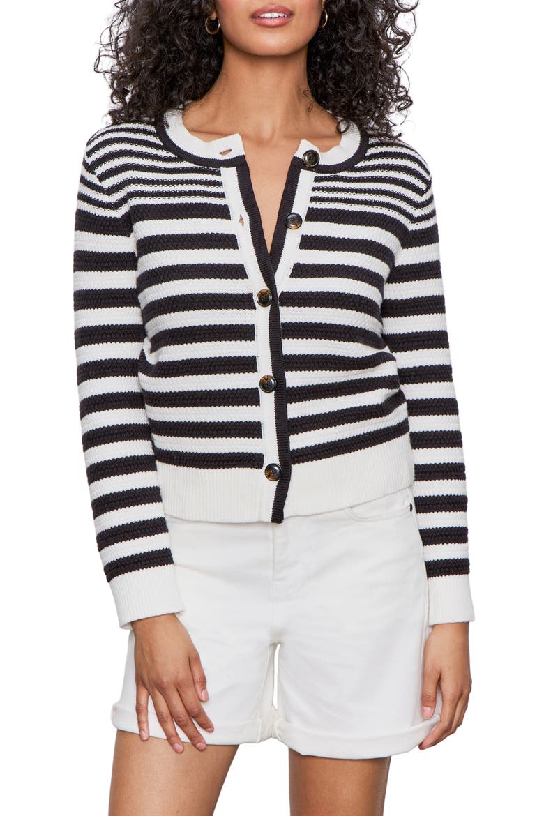 City Summer Stripe Cotton Cardigan, Main, color, BLACK/ WHITE
