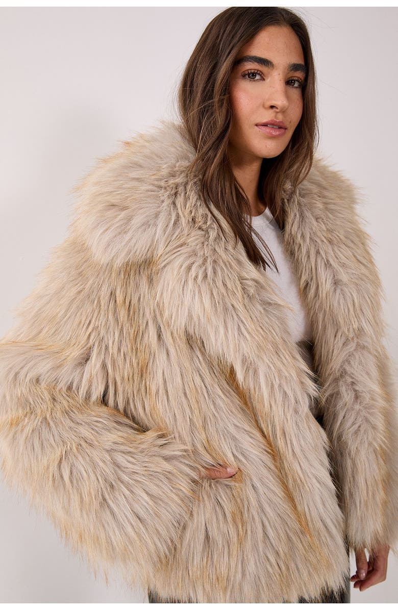 NASTY GAL Faux Fur Collared Cropped Coat, Alternate, color, Ecru