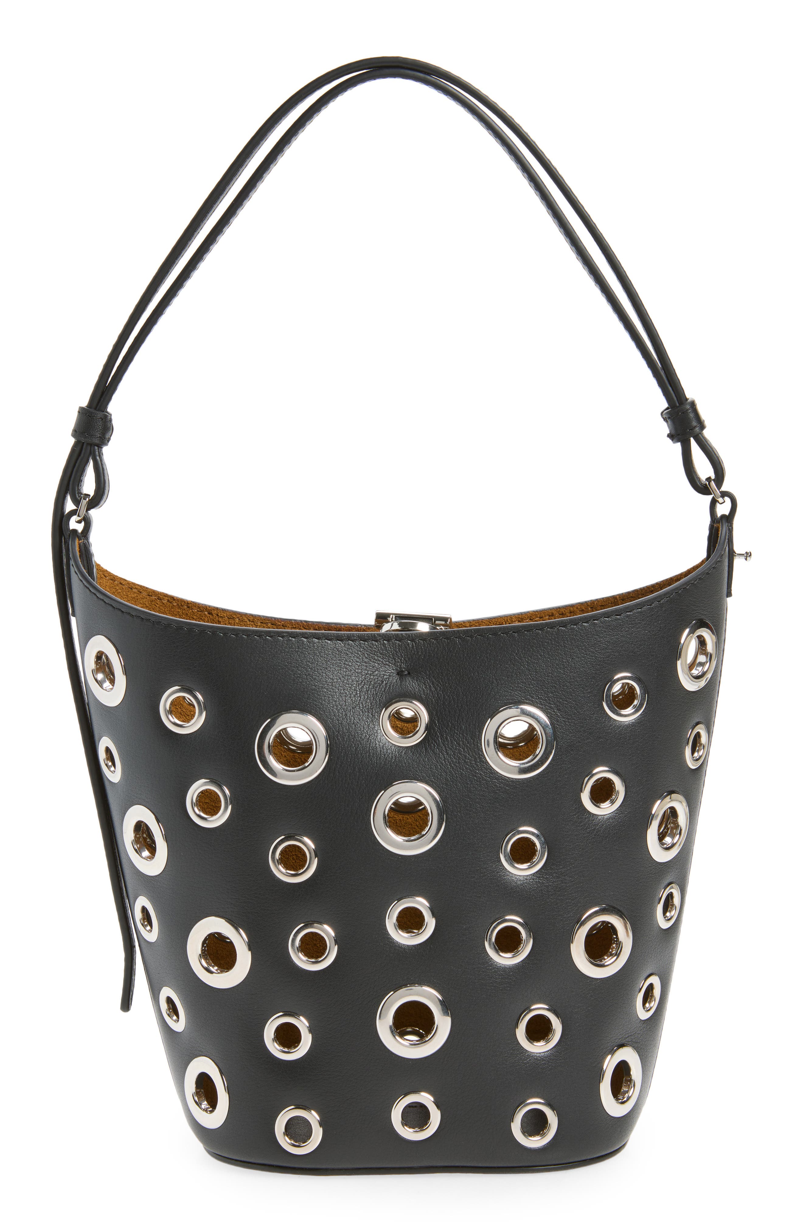 Striped Mini Bucket Bag, Alternate, color, BLACK