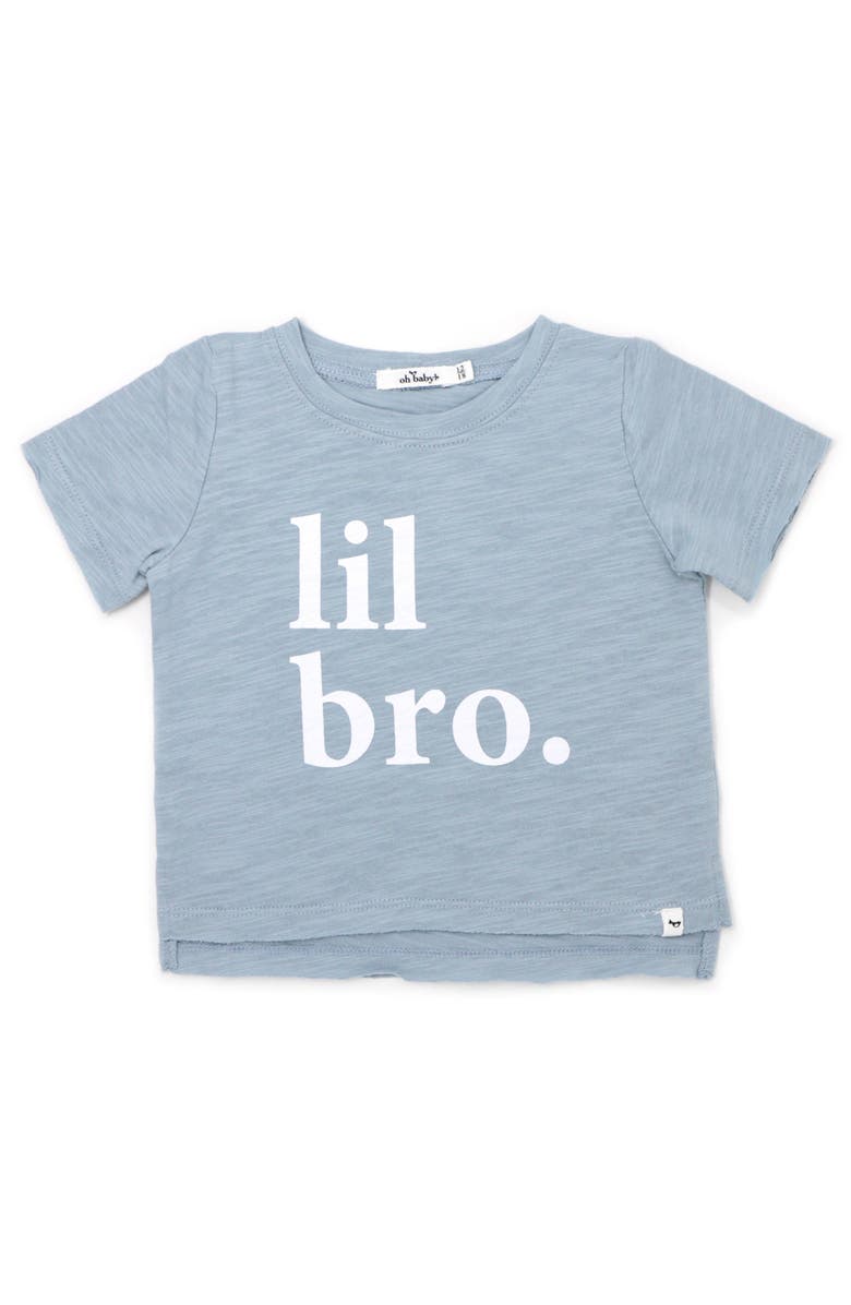 oh baby! "lil bro." Cotton Slub Raw Edge Tee white ink, Main, color, Fog