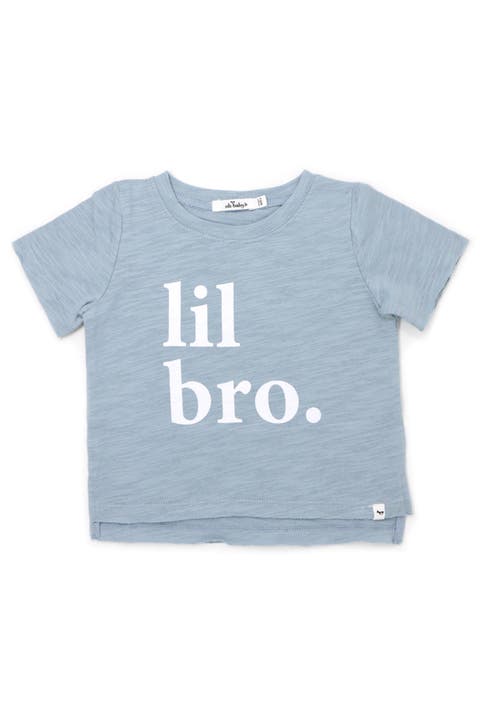 "lil bro." Cotton Slub Raw Edge Tee white ink