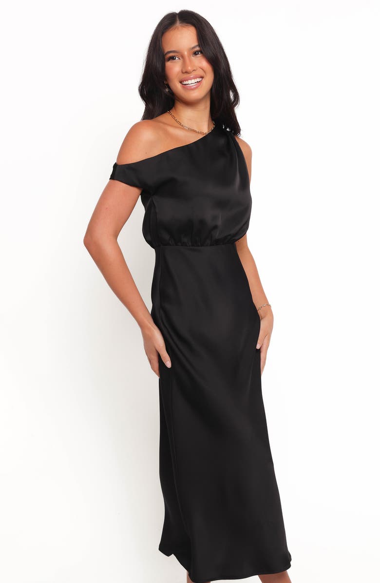 Petal & Pup Clare One-Shoulder Midi Dress, Alternate, color, Black