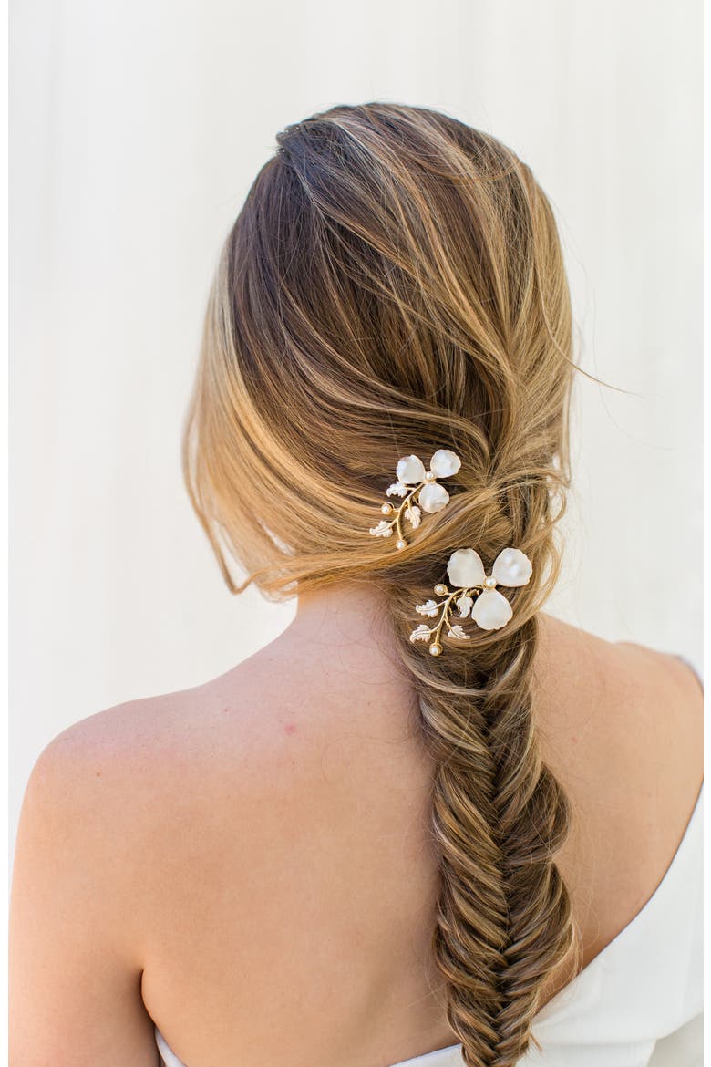 Gabi Set of 2 Imitation Pearl Hair Pins, Alternate, color, GOLD