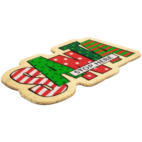 Northlight Red And Green "santa Stop Here" Outdoor Christmas Doormat 18" X 30" In Multi