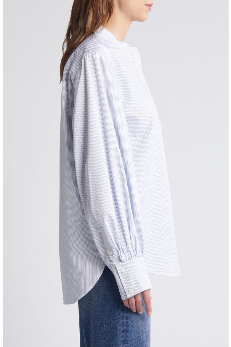 Gathered Grandad Collar Button Front Top, Alternate, color, BLUE MEDIUM SPLIT