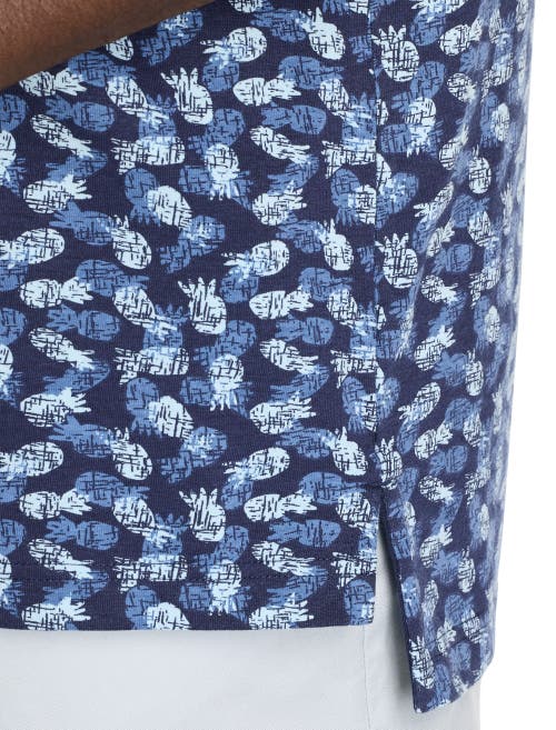 Harbor Bay By Dxl Big & Tall Pineapple Print Polo Shirt In Blue