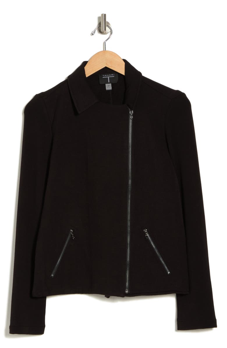 T Tahari Fleece Moto Jacket, Alternate, color, 