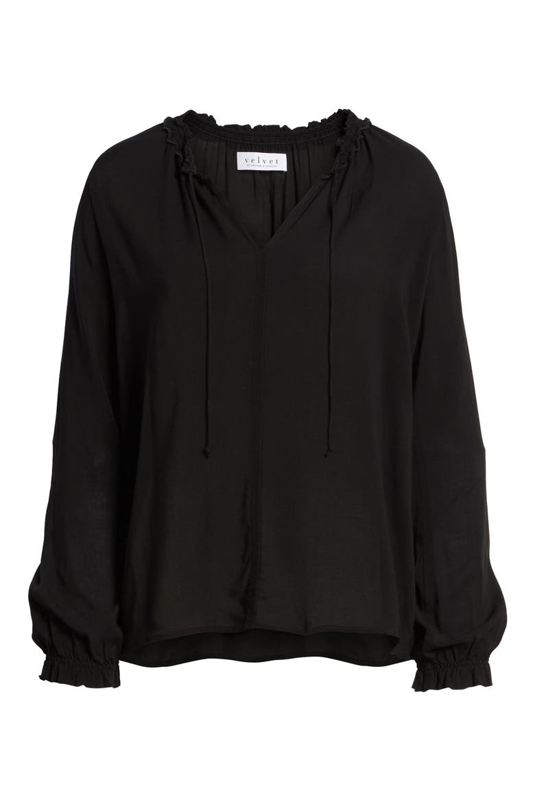 Ruffle Tie Neck Top, Alternate, color, BLACK