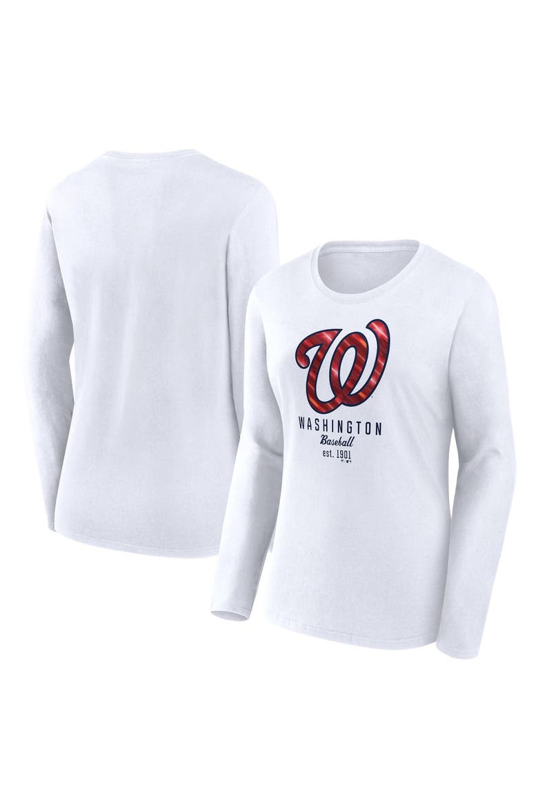 Women's Fanatics Branded  White Washington Nationals Lightweight Fitted Long Sleeve T-Shirt, Main, color, White