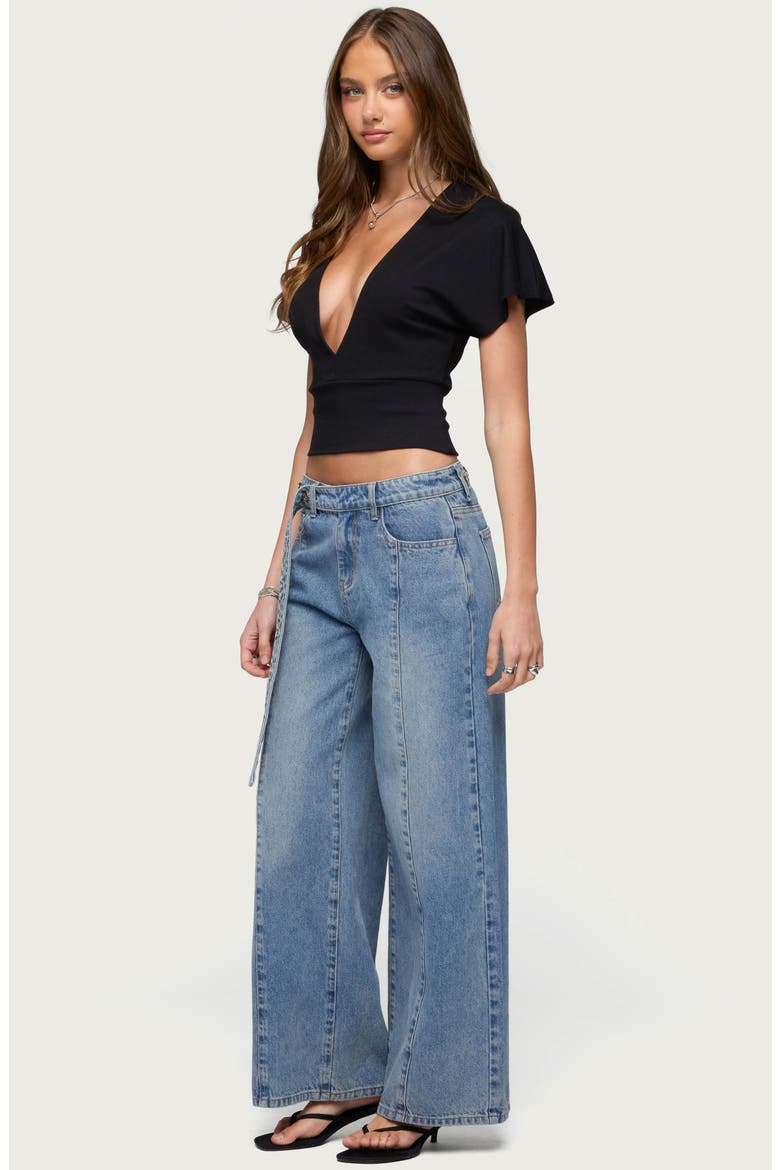 Mundy Deep V-Neck Crop Top, Alternate, color, BLACK