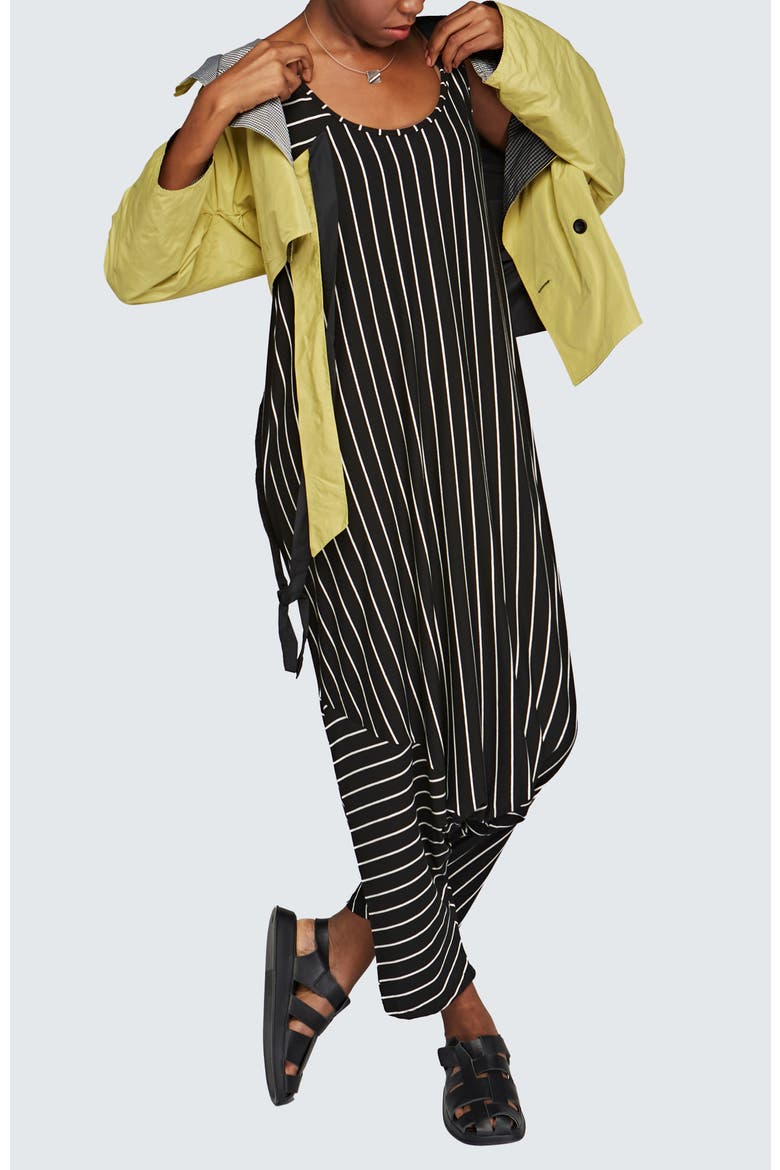 Zara Striped Viscose Jersey Jumpsuit, Alternate, color, Black