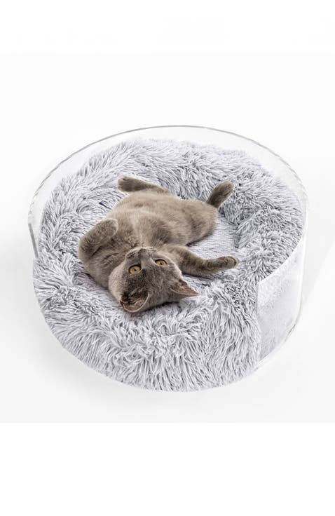 Bette 20.75" x 20.75" Small/Medium Modern Lucite Calming Fluffy Donut Pet Bed with Washable Cover