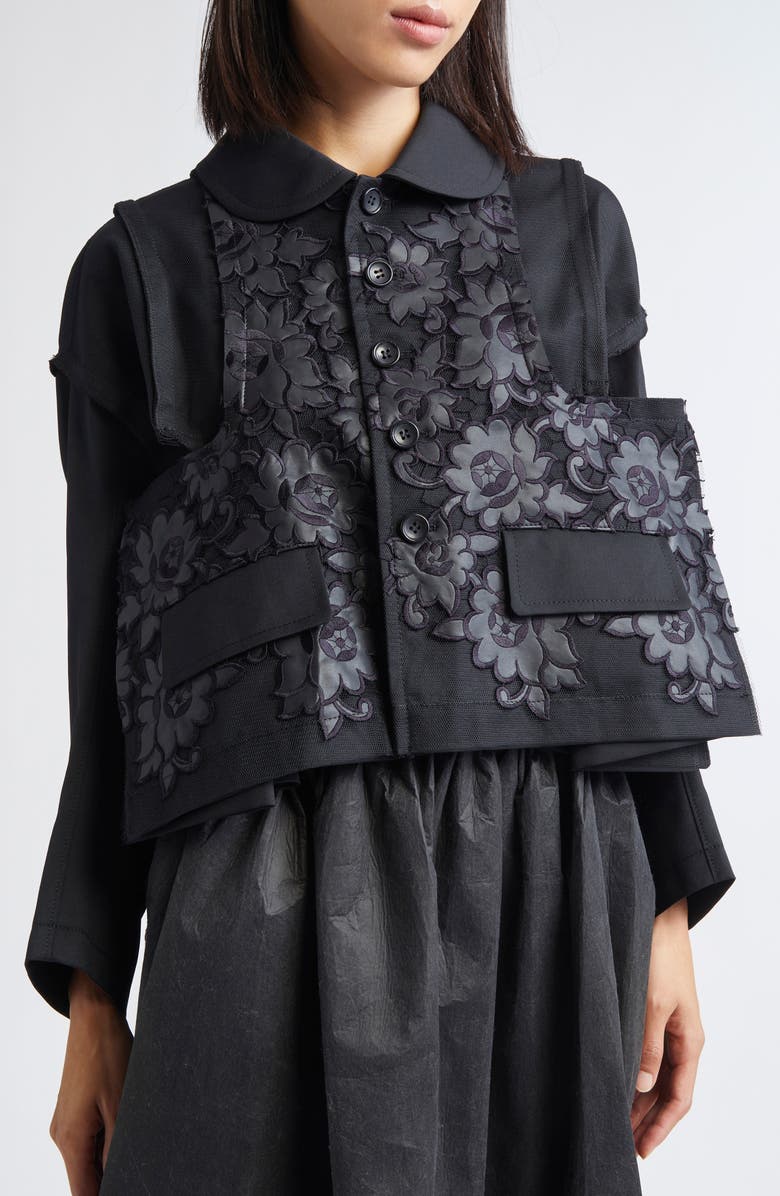 Tao Comme des Garçons Mixed Media Crop Jacket, Alternate, color, Black