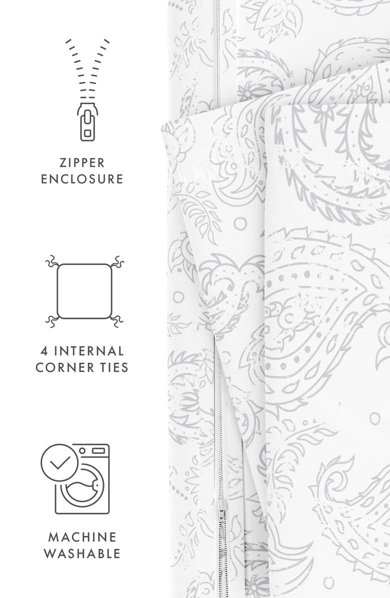 HOMESPUN HOME SPUN Premium Ultra Soft 3-Piece Coarse Paisley Print Duvet Cover Set, Alternate, color, Light Gray