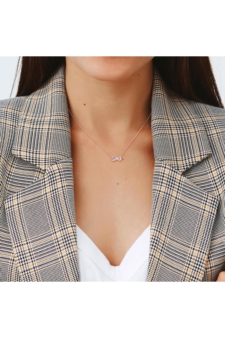 Gemstone & Diamond Bow Necklace 10K, Alternate, color, Morganite/Rose Gold