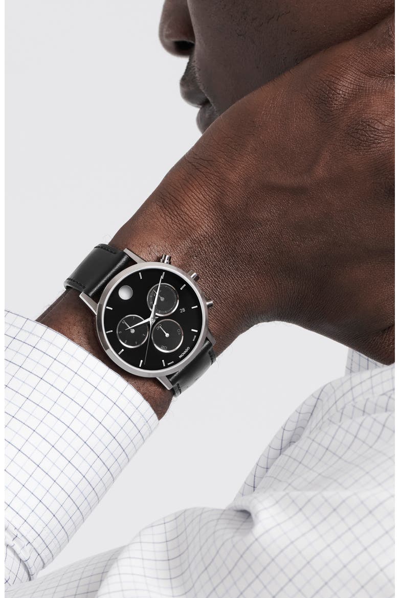 Museum Classic Leather Strap Watch, Alternate, color, BLACK DIAL